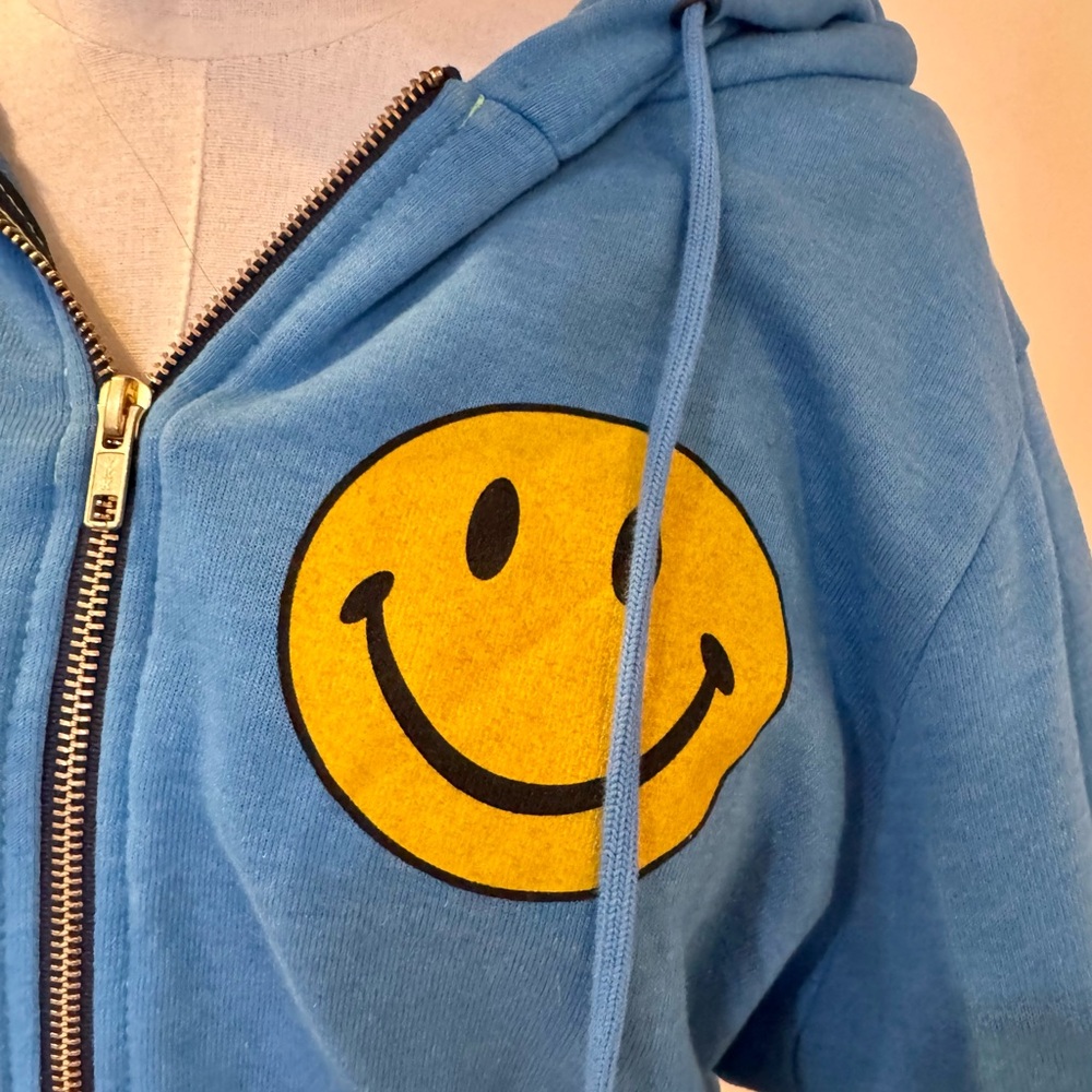 Aviator Nation Blue Zip Hoodie with Yellow Smiley Patch - Picture 3 of 7